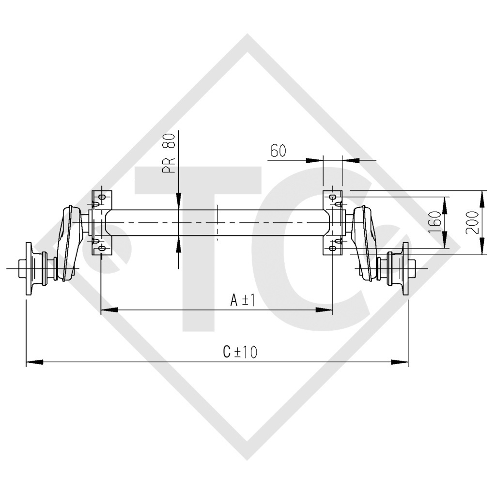 Essieu BASIC 1000kg non freiné type d'essieu UBR 850-10