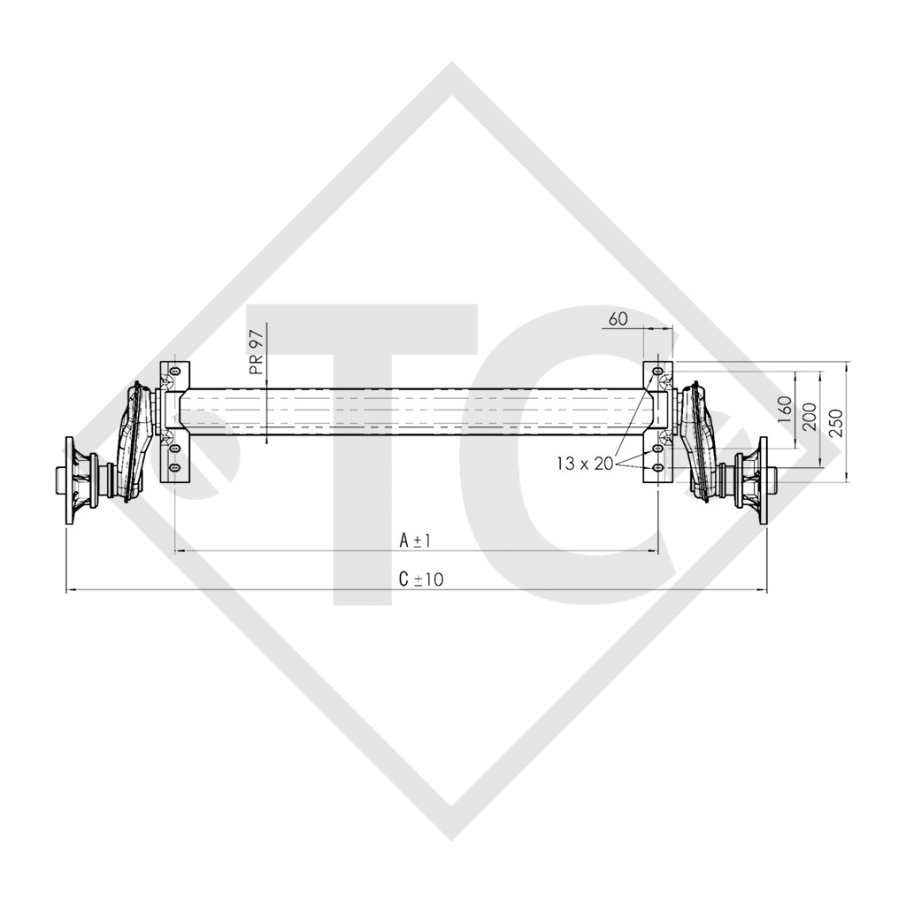 Essieu BASIC 1500kg non freiné type d'essieu 1600-3