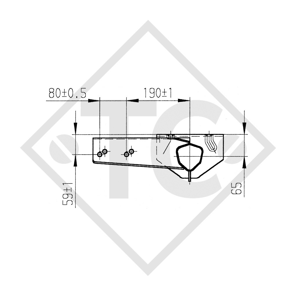 Braked axle 750kg BASIC axle type B 700-5 with top hat profile 90mm