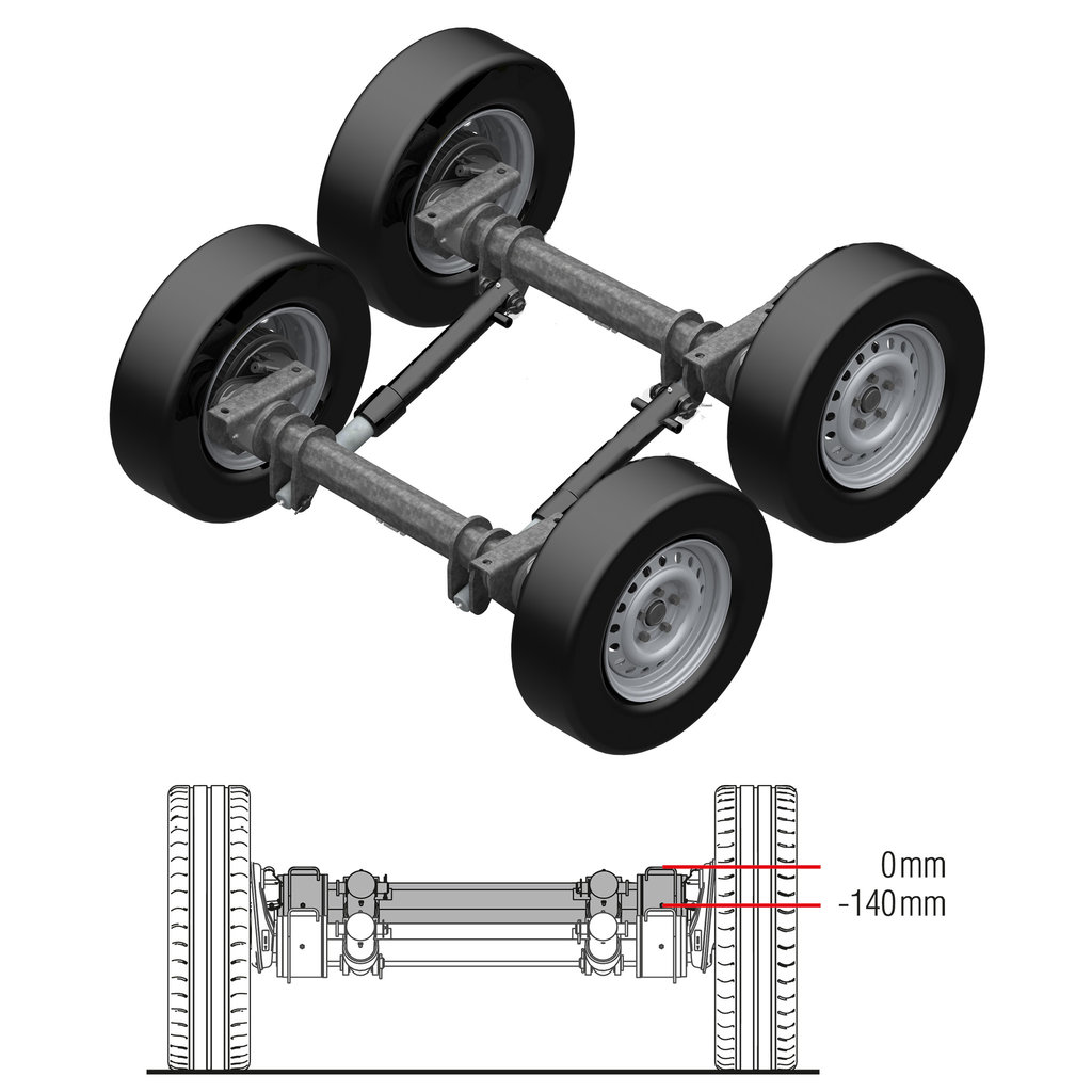 ESSIEUX ABAISSABLE JUSQU'À 140MM, TYPE D'ESSIEU BRA 1600-3, TANDEM JUSQU'À 3000KG