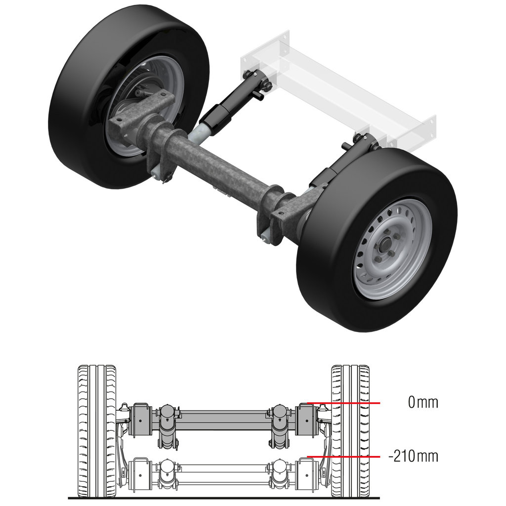 LOWERING AXLES DOWN TO 210MM, AXLE TYPE BRA 1800-5, SINGLE AXLE TRAILER TO 1600KG