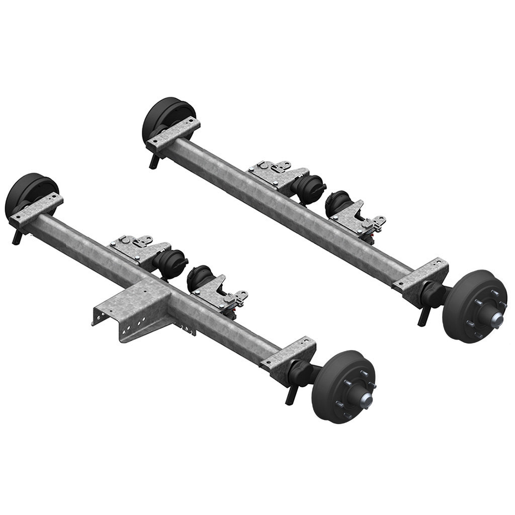 AXLES WITH RUBBER SUSPENSION FOR TRAILERS WITH PNEUMATIC BRAKES, TANDEM UP TO 7500KG, AXLE TYPE BT 4000