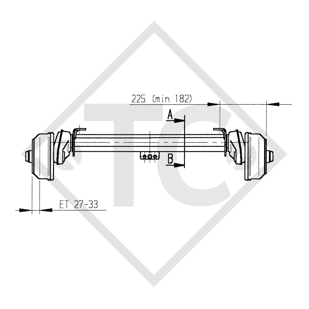 Braked tandem rear axle 1000kg BASIC axle type B 850-10 with AAA (automatic adjustment of the brake pads)