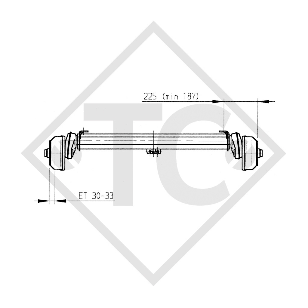 Braked tandem rear axle 1350kg BASIC axle type B 1200-6 with AAA (automatic adjustment of the brake pads)