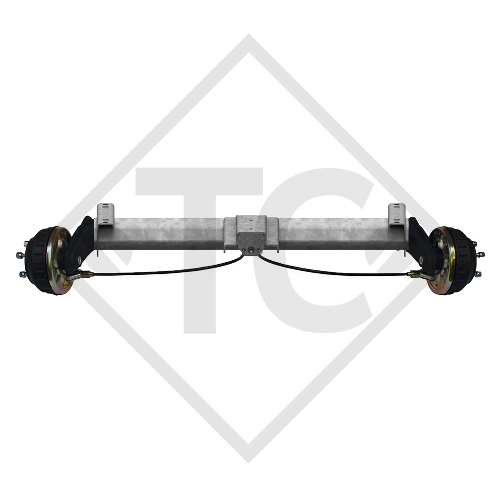 Braked tandem front axle 1350kg BASIC axle type B 1200-6 with top hat profile 90mm und Unterzug