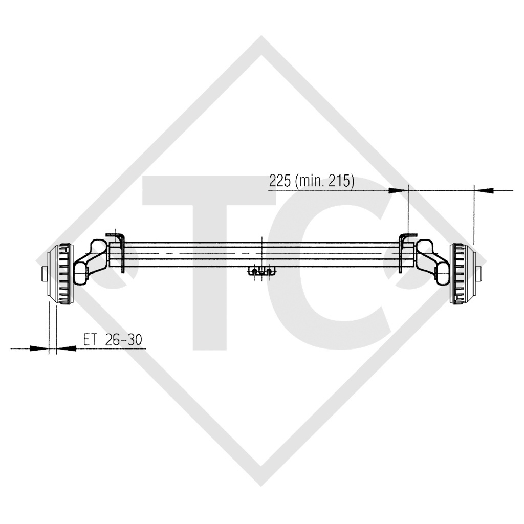 Essieu avant tandem PLUS 1350kg freiné type d'essieu B 1200-5 avec AAA (réglage automatique des garnitures de frein)