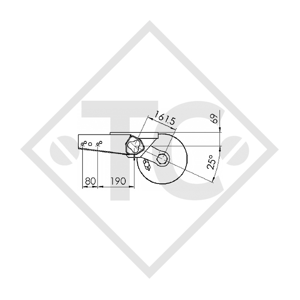 Braked tandem front axle 1500kg BASIC axle type B 1600-3 with top hat profile 90mm and AAA (automatic adjustment of the brake pads)