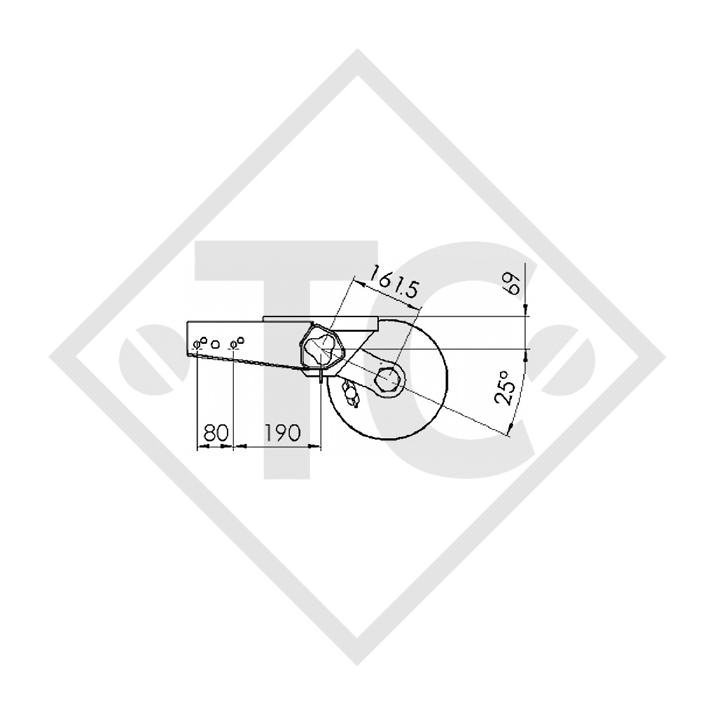 Tandem Vorderachse gebremst 1500kg BASIC Achstyp B 1600-3 mit Hutprofil 90mm und AAA (Automatische Nachstellung der Bremsbeläge)
