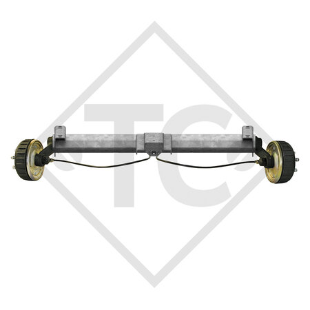 Braked tandem front axle 1600kg BASIC axle type B 1600-1 with top hat profile 90mm and shock absorber bracket