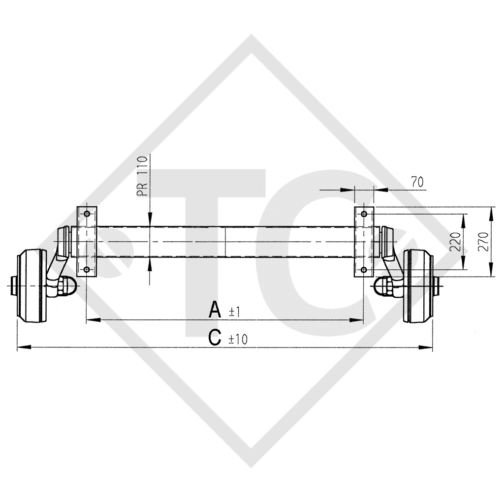 Braked axle 1800kg PLUS axle type B 1800-9, 586761