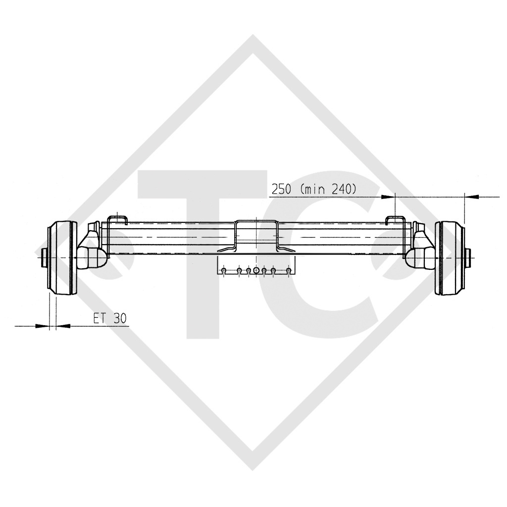 Braked axle 1800kg PLUS axle type B 1800-9 with top hat profile 130mm and AAA (automatic adjustment of the brake pads)