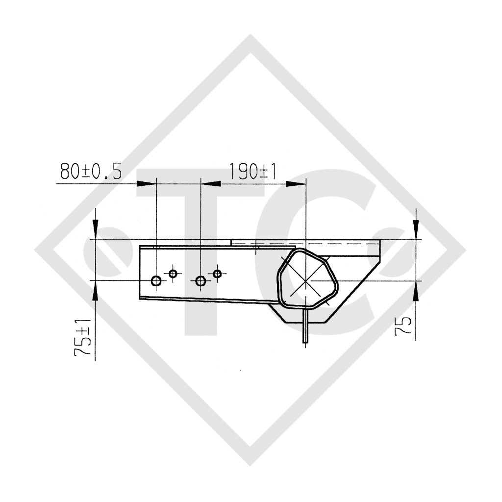 Braked axle 1800kg PLUS axle type B 1800-9 with top hat profile 130mm