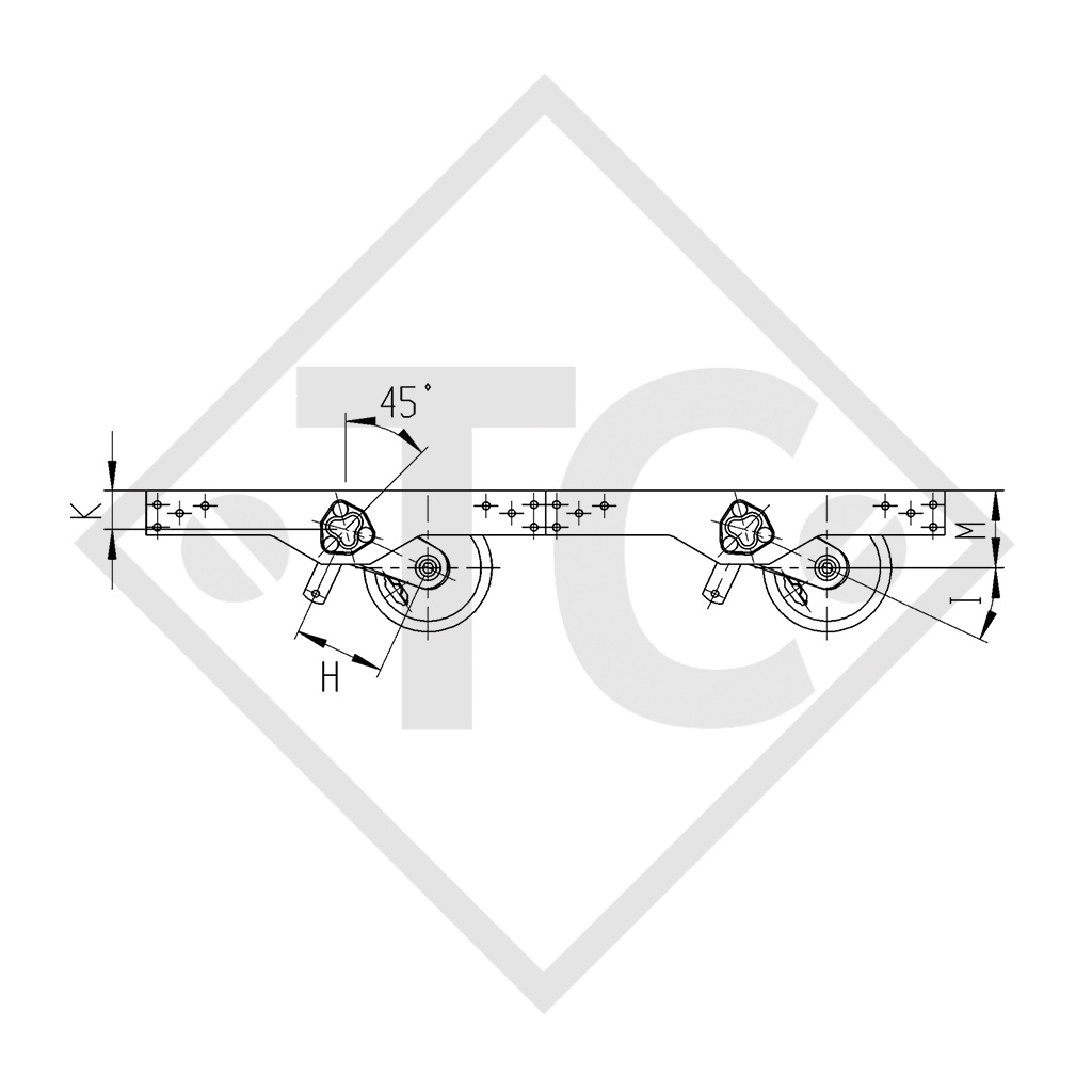 Conjuntos ejes tándem con freno 1600kg BASIC tipo de eje 2xB 850