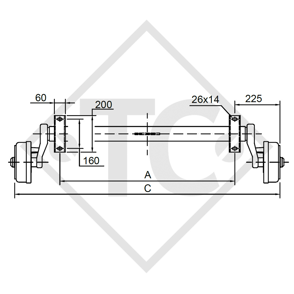 Essieu 1400kg freiné type d'essieu SB14