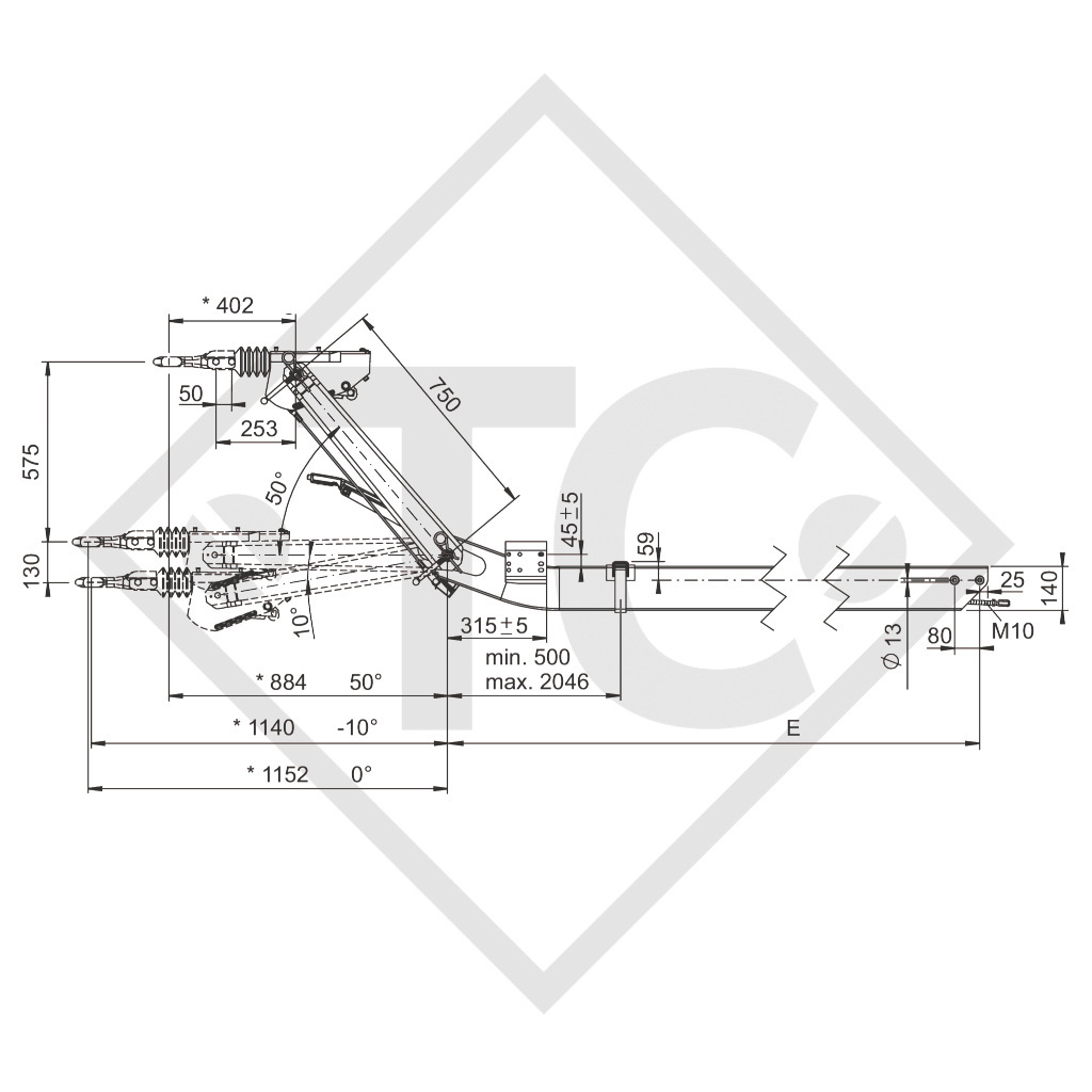 Auflaufeinrichtung höhenverstellbar 101 VB COMPACT mit Deichselprofil gekröpft 510 bis 1000kg