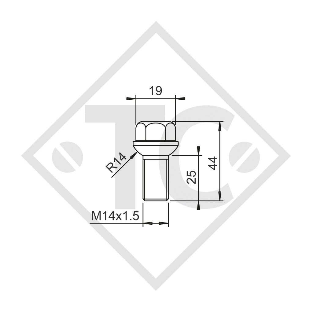 Original ball-head wheel bolt M14x1.5