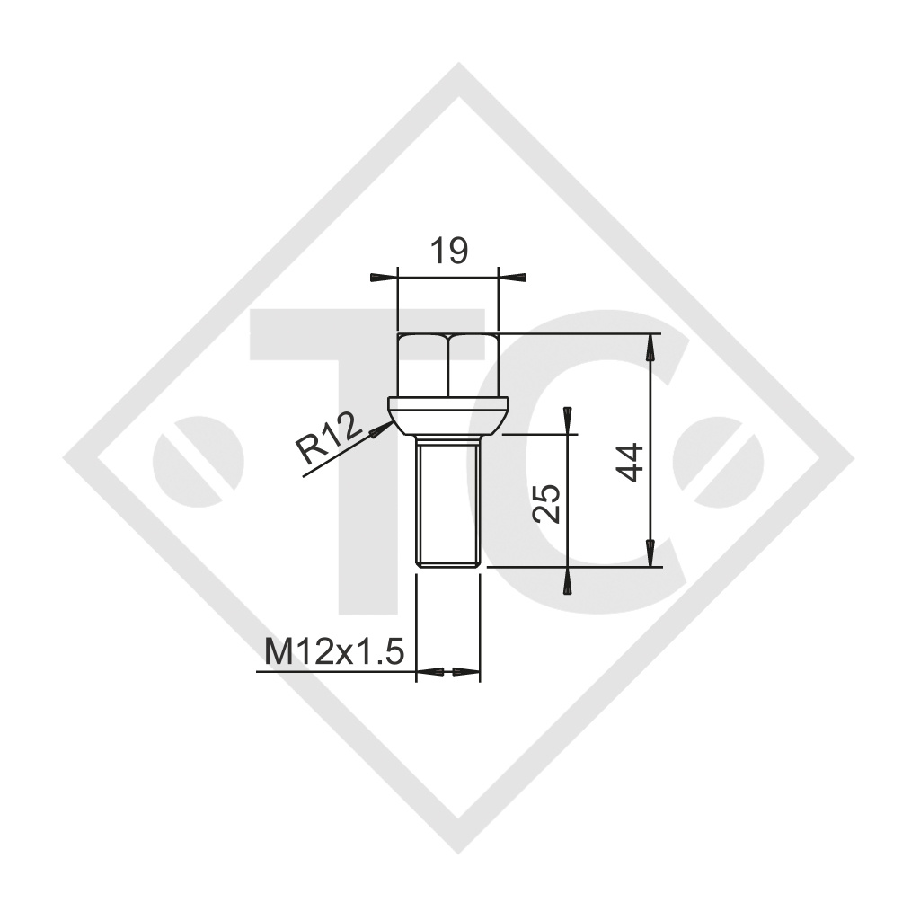 Original ball-head wheel bolt M12x1.5