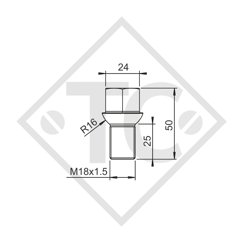 Original ball-head wheel bolt M18x1.5