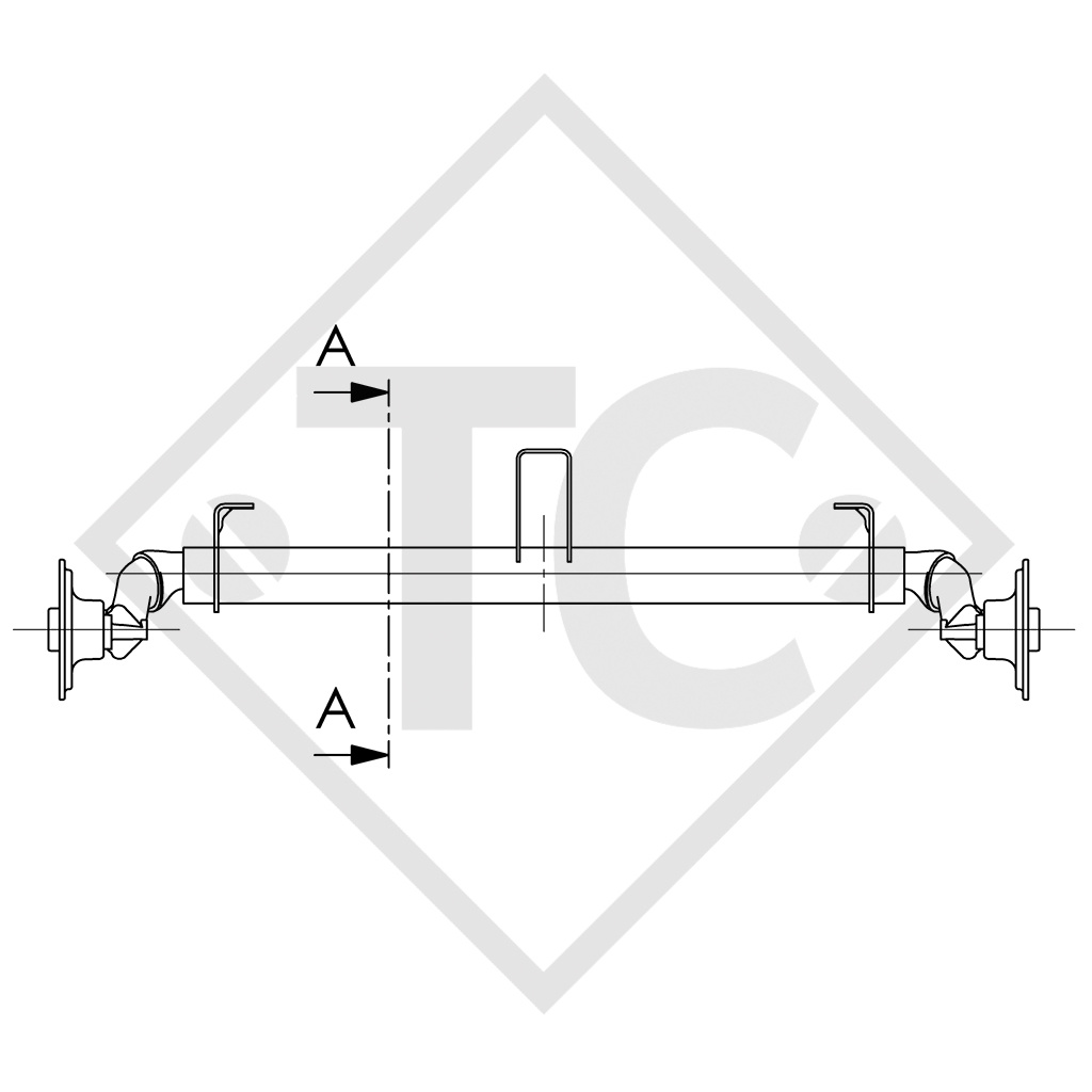 Unbraked axle 750kg BASIC axle type 700-5 with shackle and high axle bracket