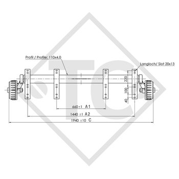 Braked axle 1800kg PLUS axle type B 1800-9