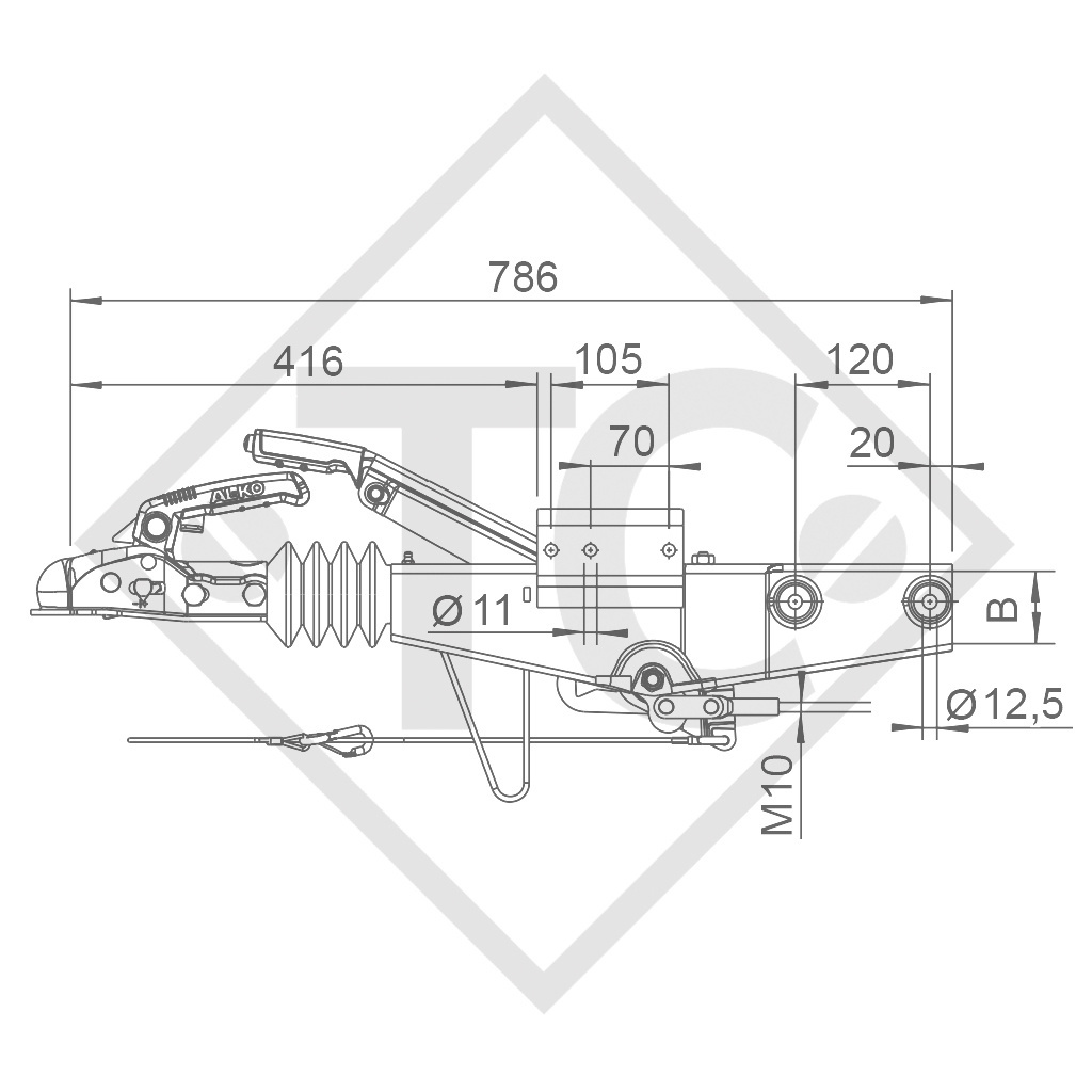 Overrun device square type 60S/2, 450 to 750kg