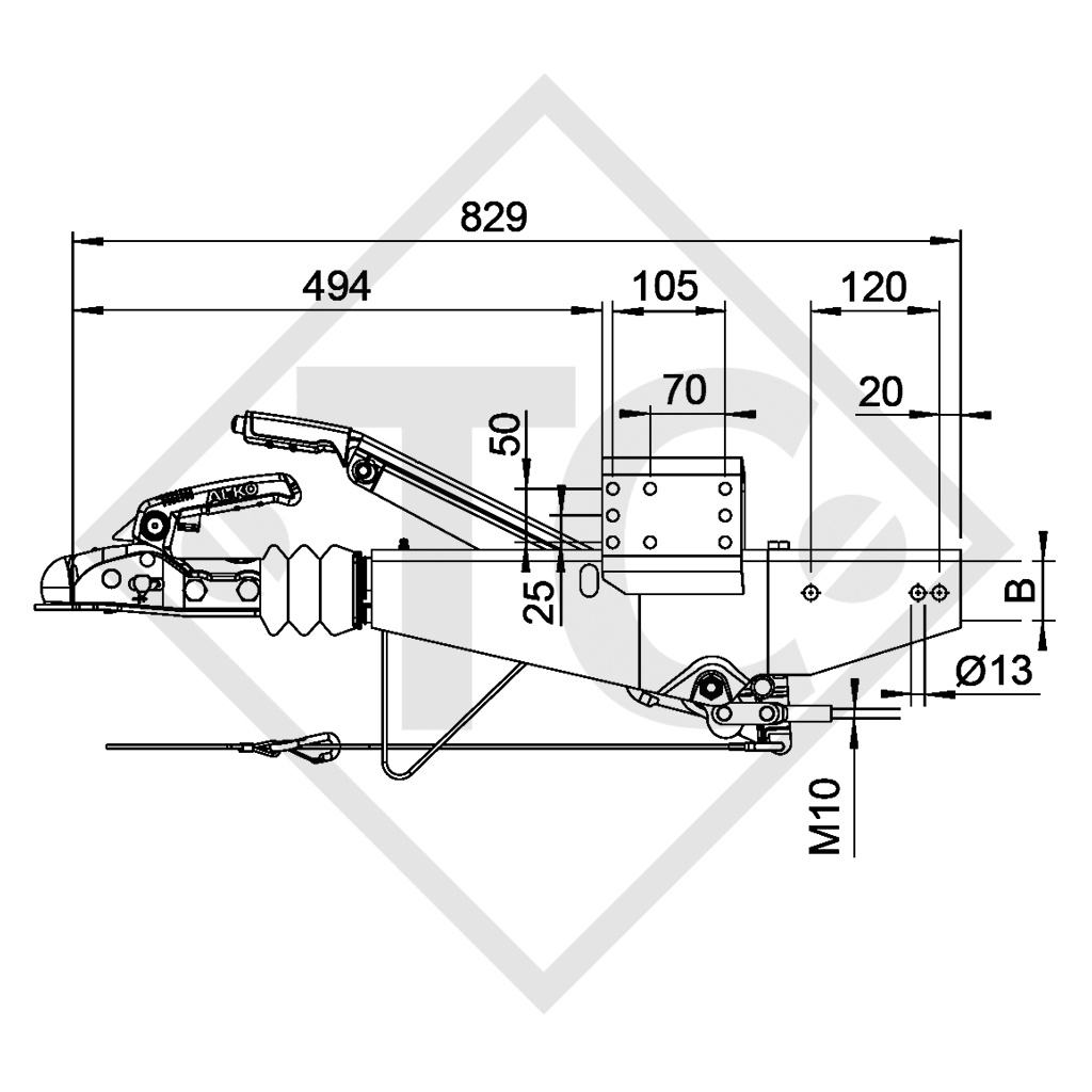 Enganche de inercia cuadrado tipo 161S, 950 a 1600kg