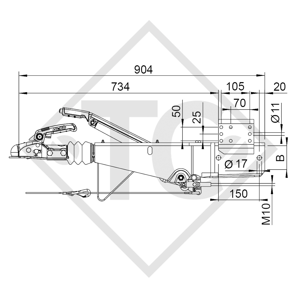 Auflaufeinrichtung vierkant Typ 161S, 950 bis 1600kg