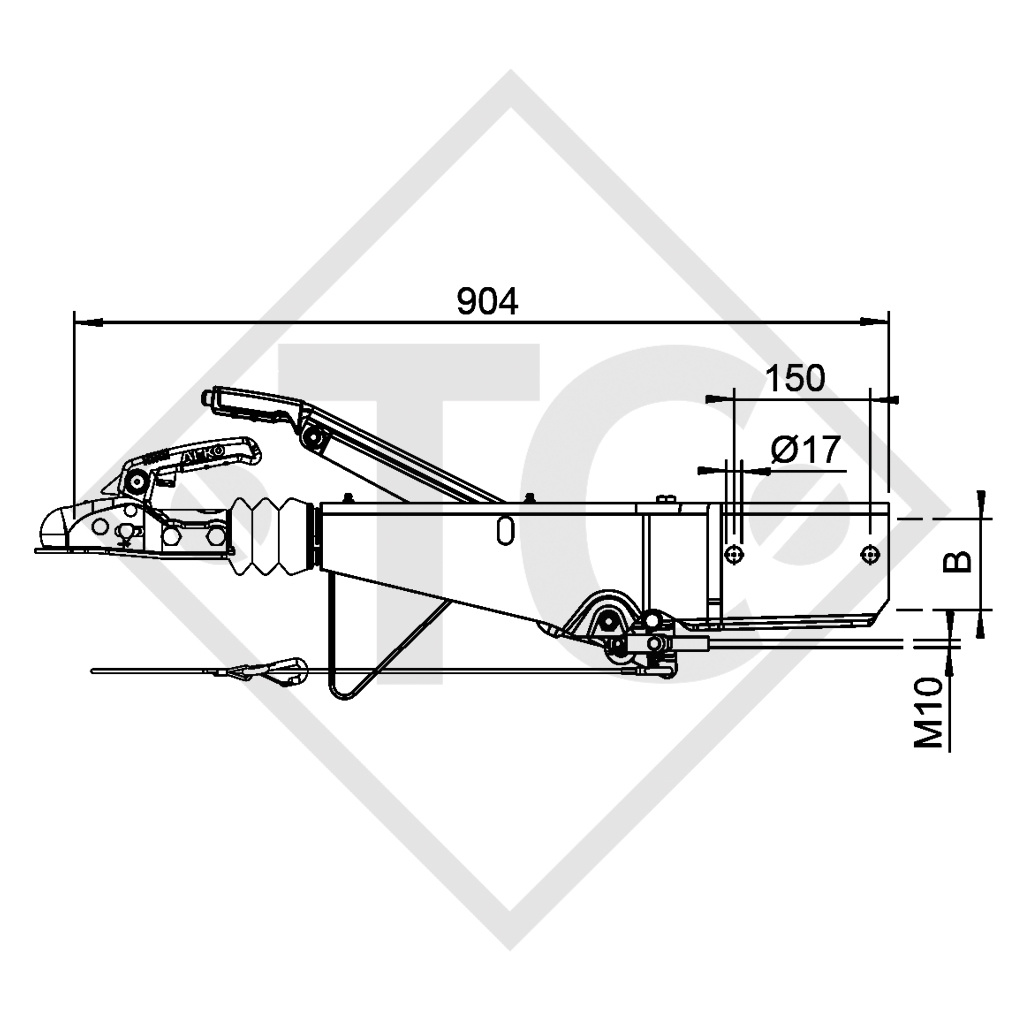 Enganche de inercia cuadrado tipo 251S, 1500 a 2600kg, sin soporte rueda jockey