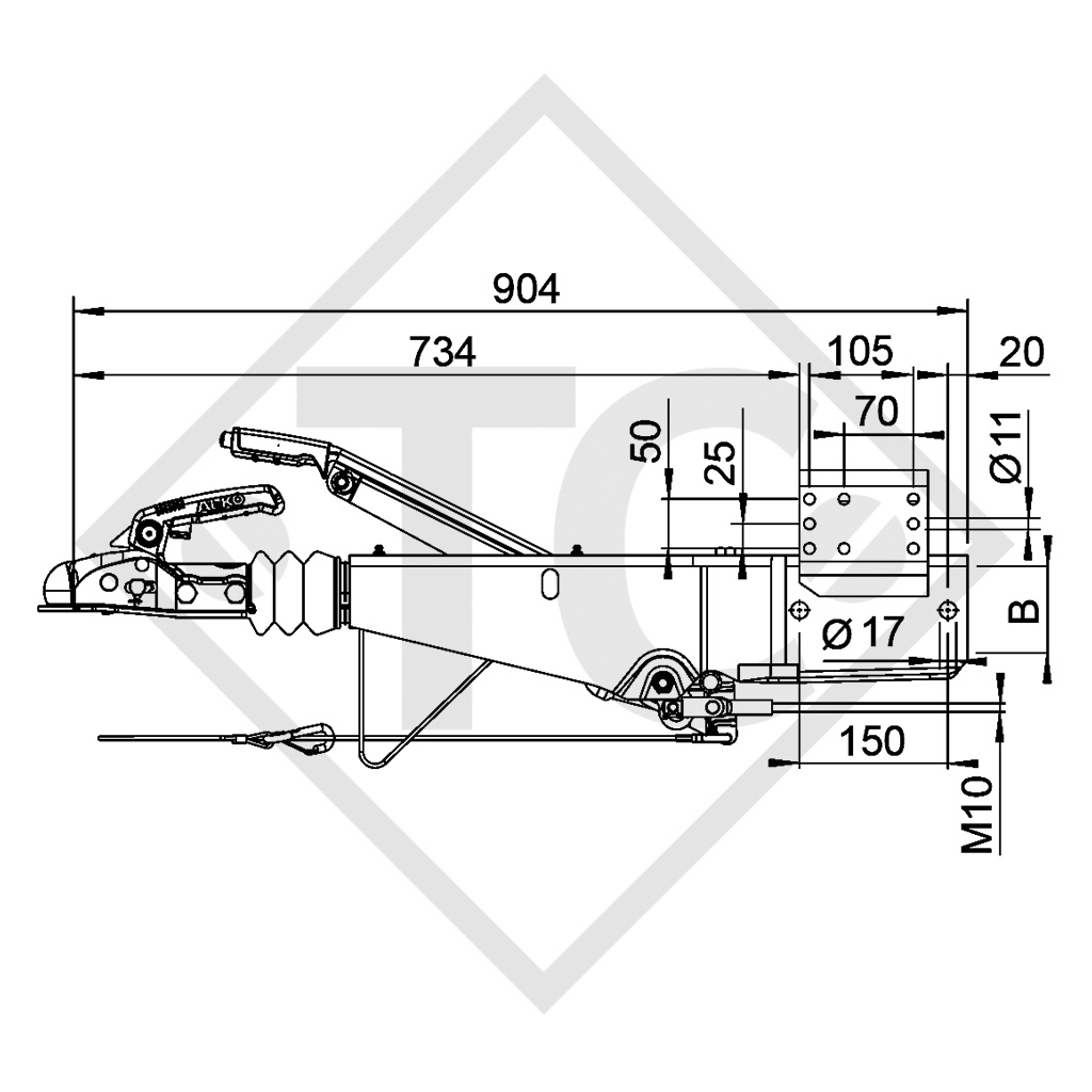 Auflaufeinrichtung vierkant Typ 251S, 1500 bis 2600kg