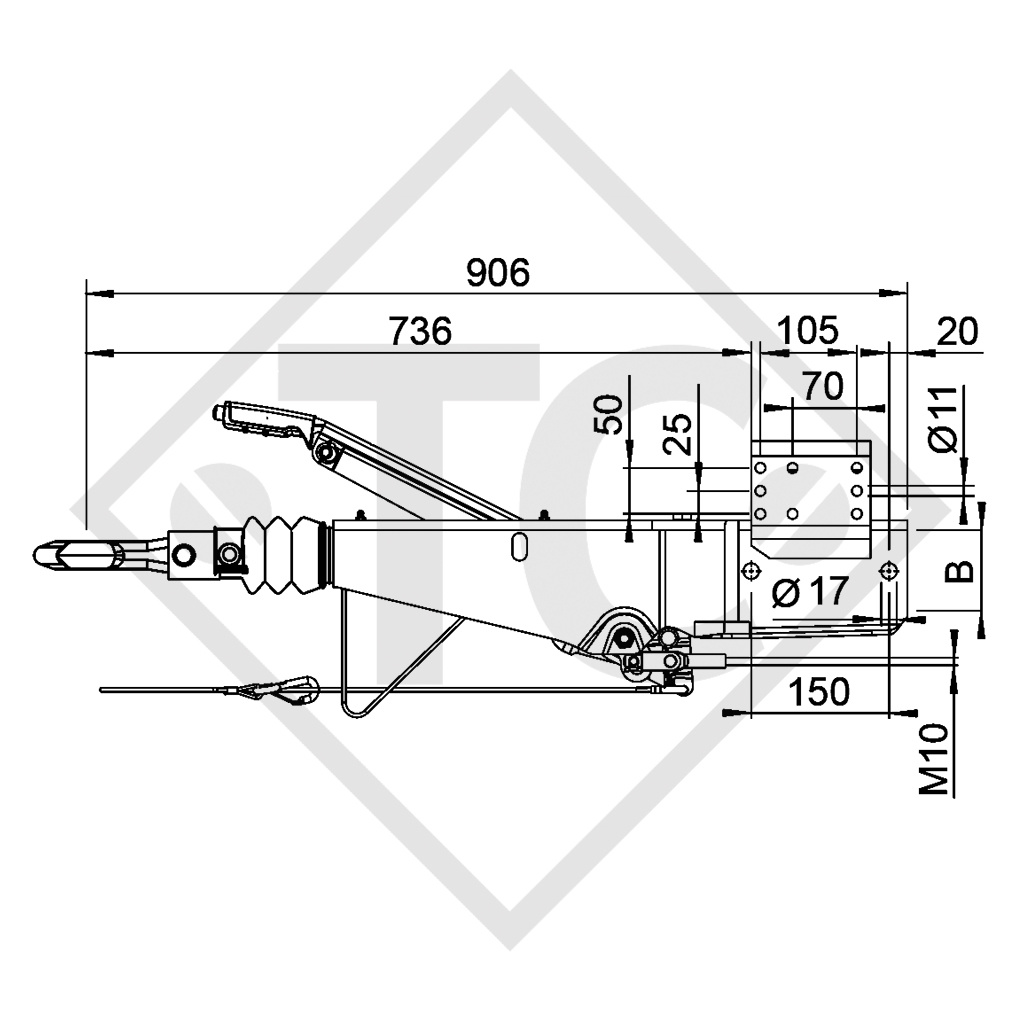 Overrun device square type 251S, 1500 to 2600kg