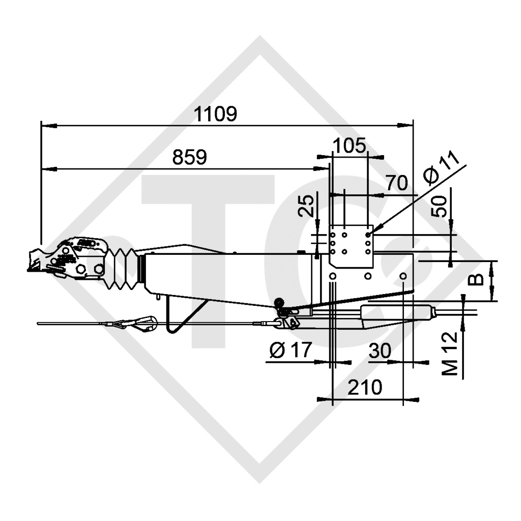 Commande de freinage pour timon carré type 2.8VB/1, 2500 à 3500kg