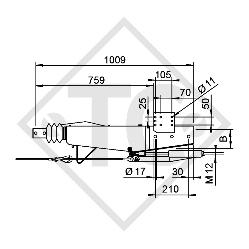 Overrun device square type 2.8VB/1, 2500 to 3500kg