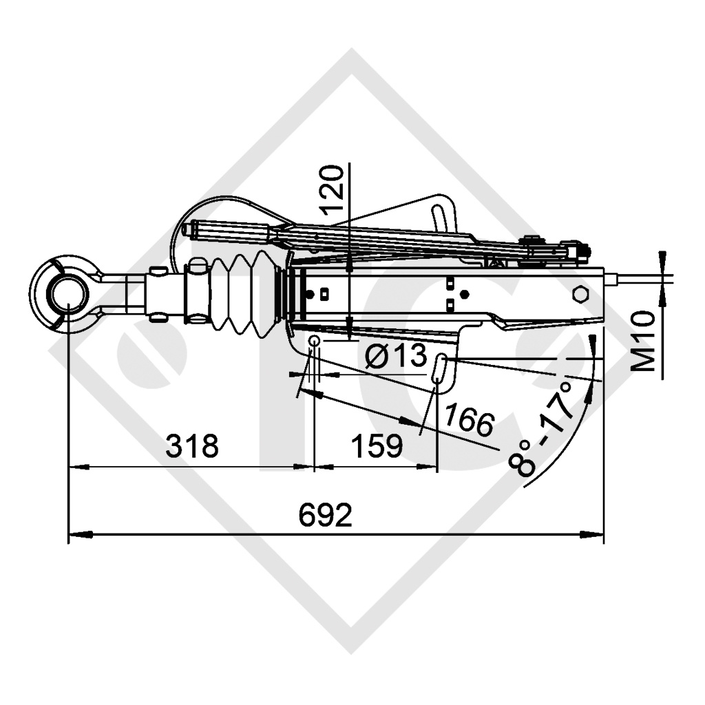 Overrun device V type 161S, 950 to 1600kg