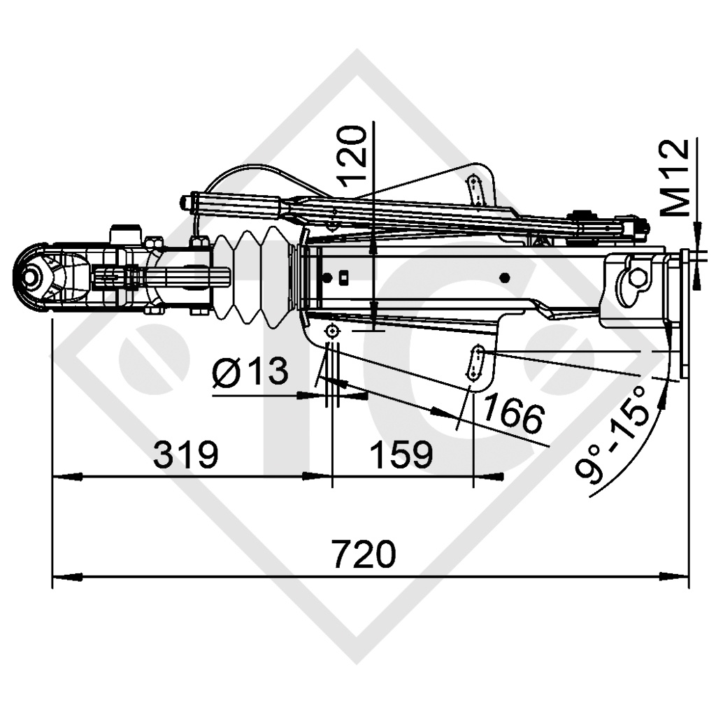 Overrun device V type 251G, 1550 to 3000kg, with jockey wheel carrier