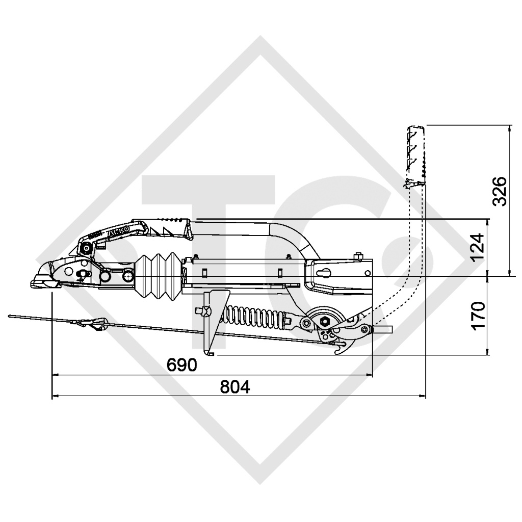 Freno a repulsione V tipo 251S, 1500 - 2700kg, leva del freno a mano del punto morto, senza supporto ruotino