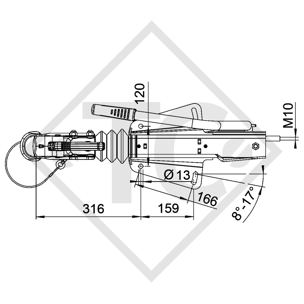 Auflaufeinrichtung V Typ 251S, 1500 bis 2700kg, Totpunkthebel, ohne Klemmschelle