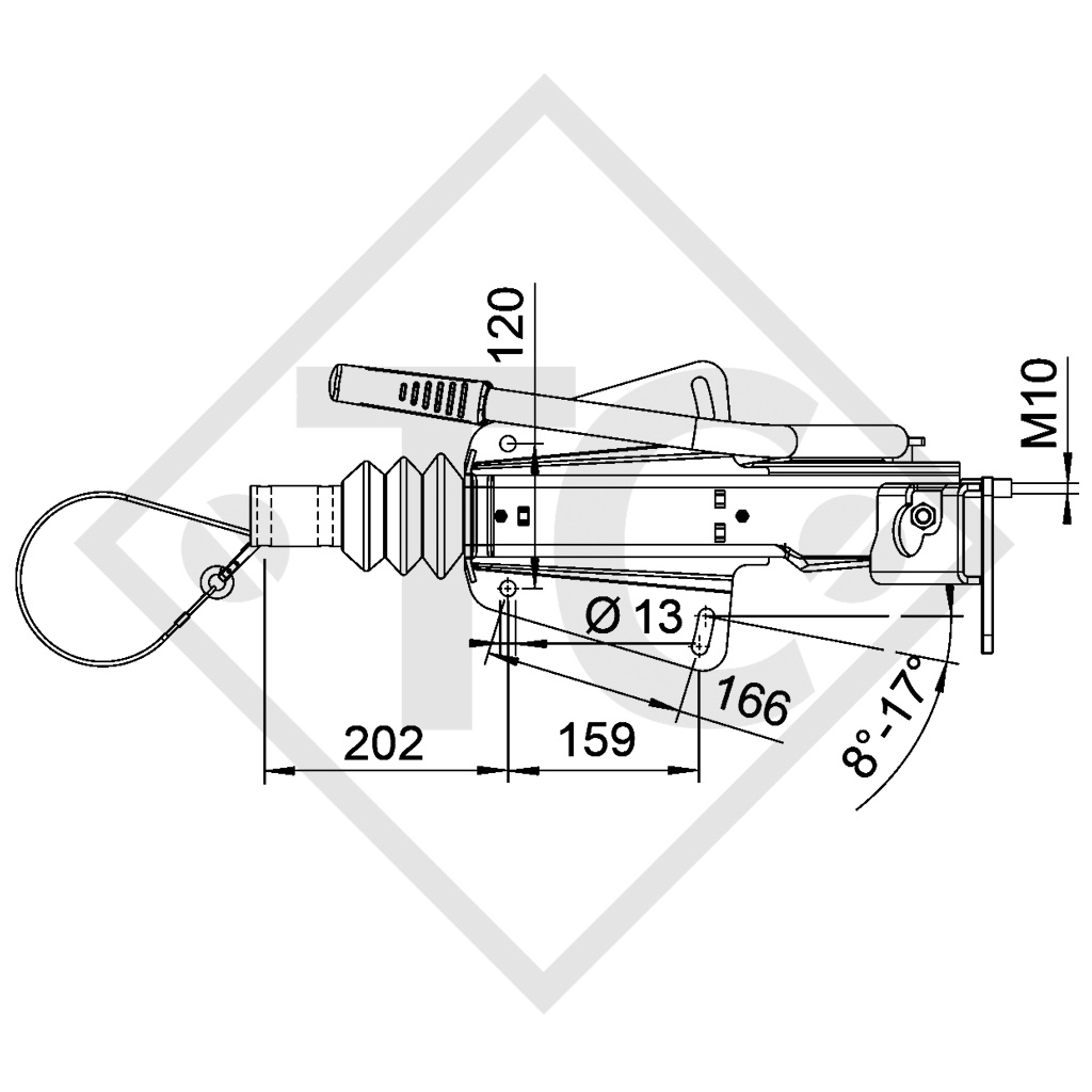 Enganche de inercia en V tipo 251S, 1500 a 2700kg, con soporte rueda jockey, palanca de freno de mano de punto muerto