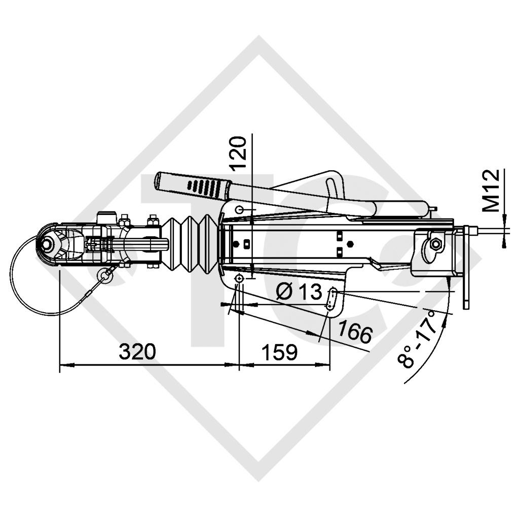 Commande de freinage avec semelle en V type 251G, 1550 à 3000kg, avec support de roue jockey, levier de frein point mort