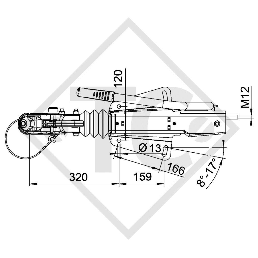 Commande de freinage avec semelle en V type 251G, 1550 à 3000kg, levier de frein point mort