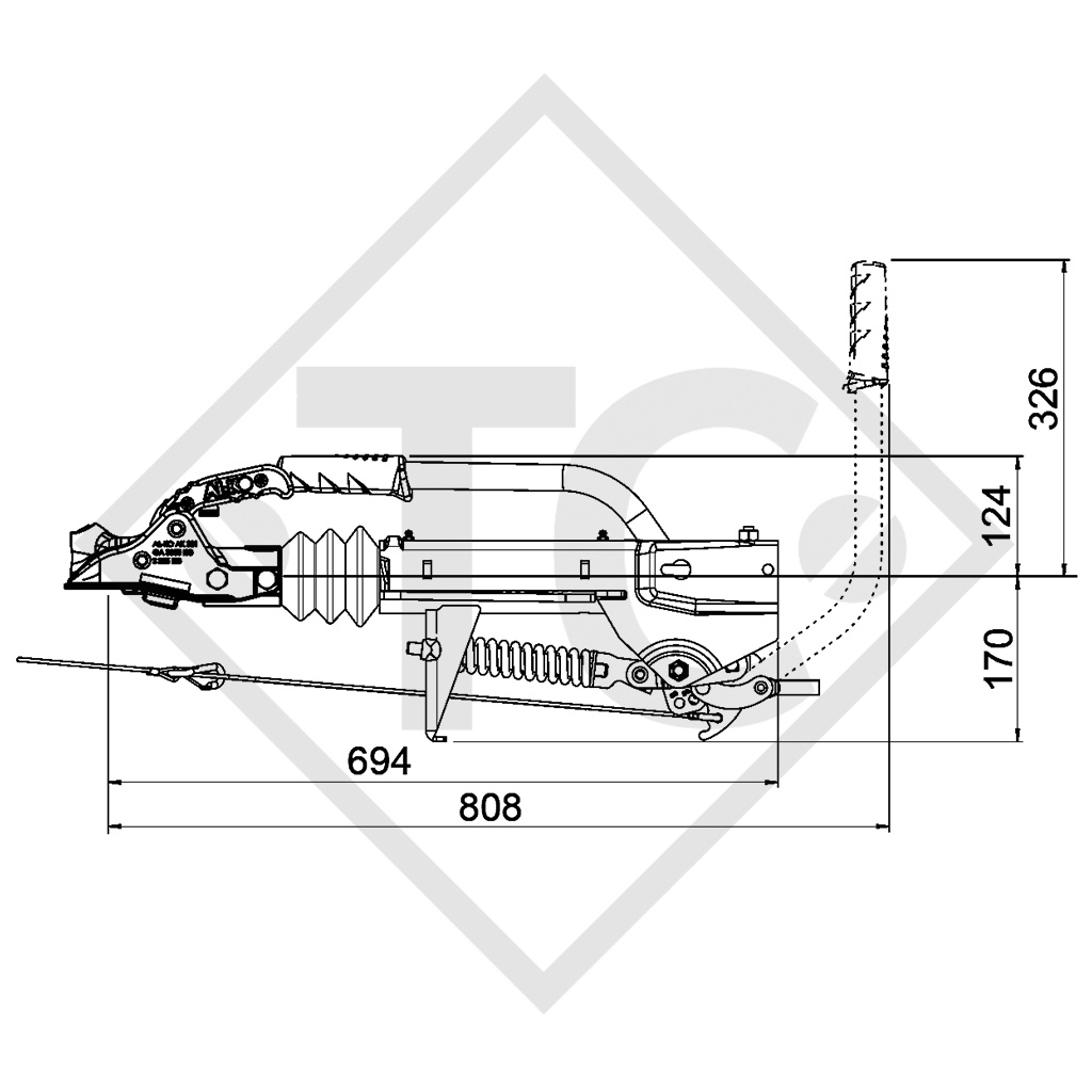 Enganche de inercia en V tipo 251G, 1550 a 3000kg, palanca de freno de mano de punto muerto