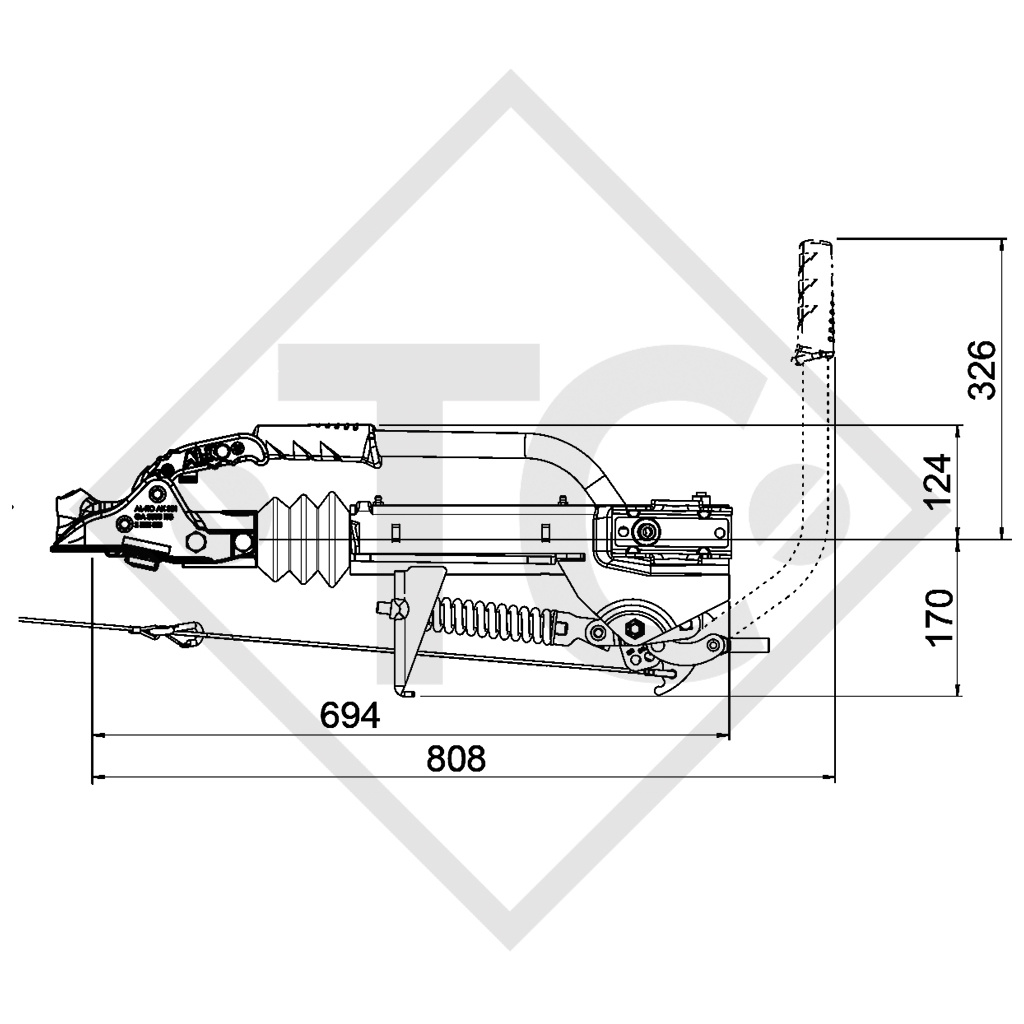 Enganche de inercia en V tipo 251G, 1550 a 3000kg, palanca de freno de mano de punto muerto