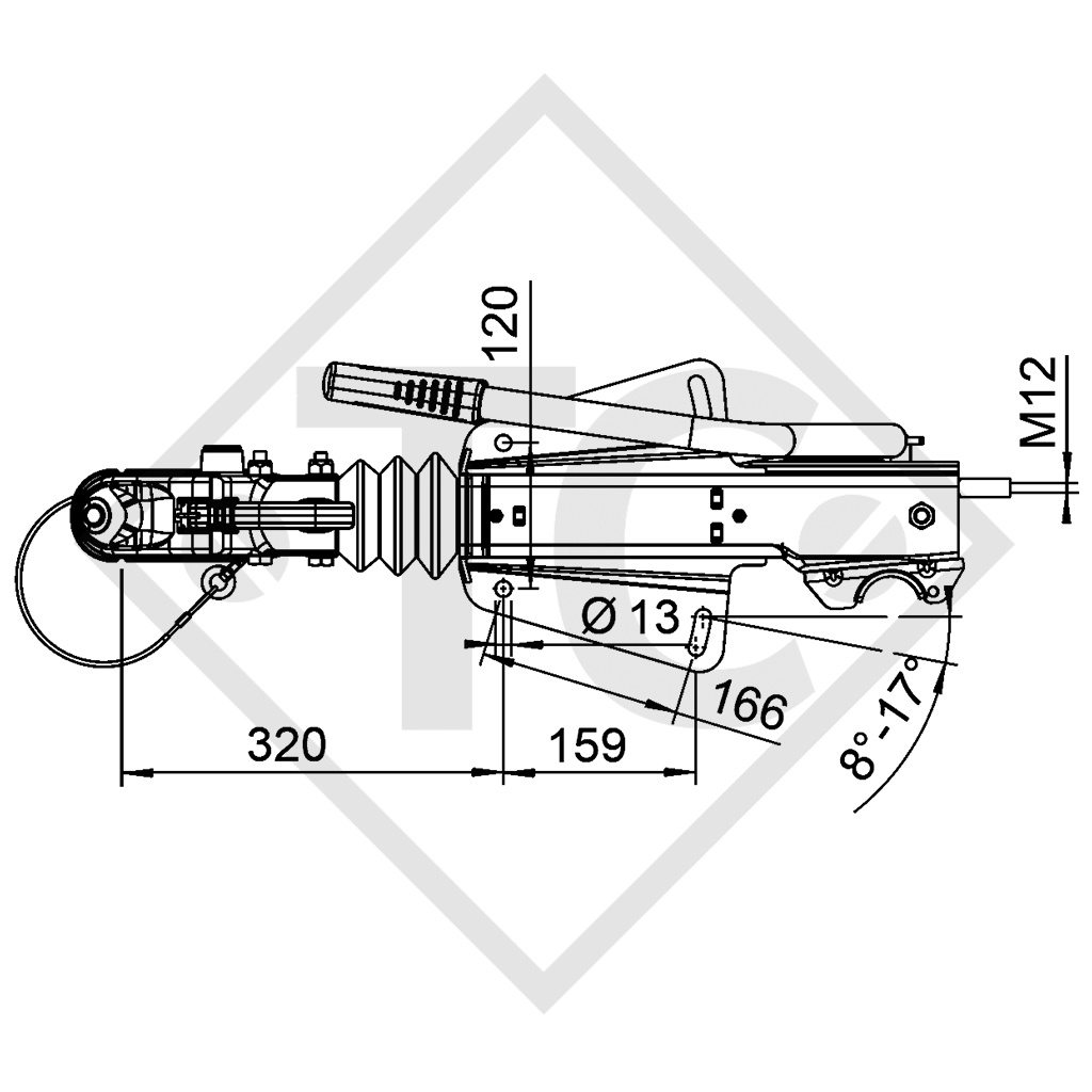 Commande de freinage avec semelle en V type 251G, 1550 à 3000kg, levier de frein point mort