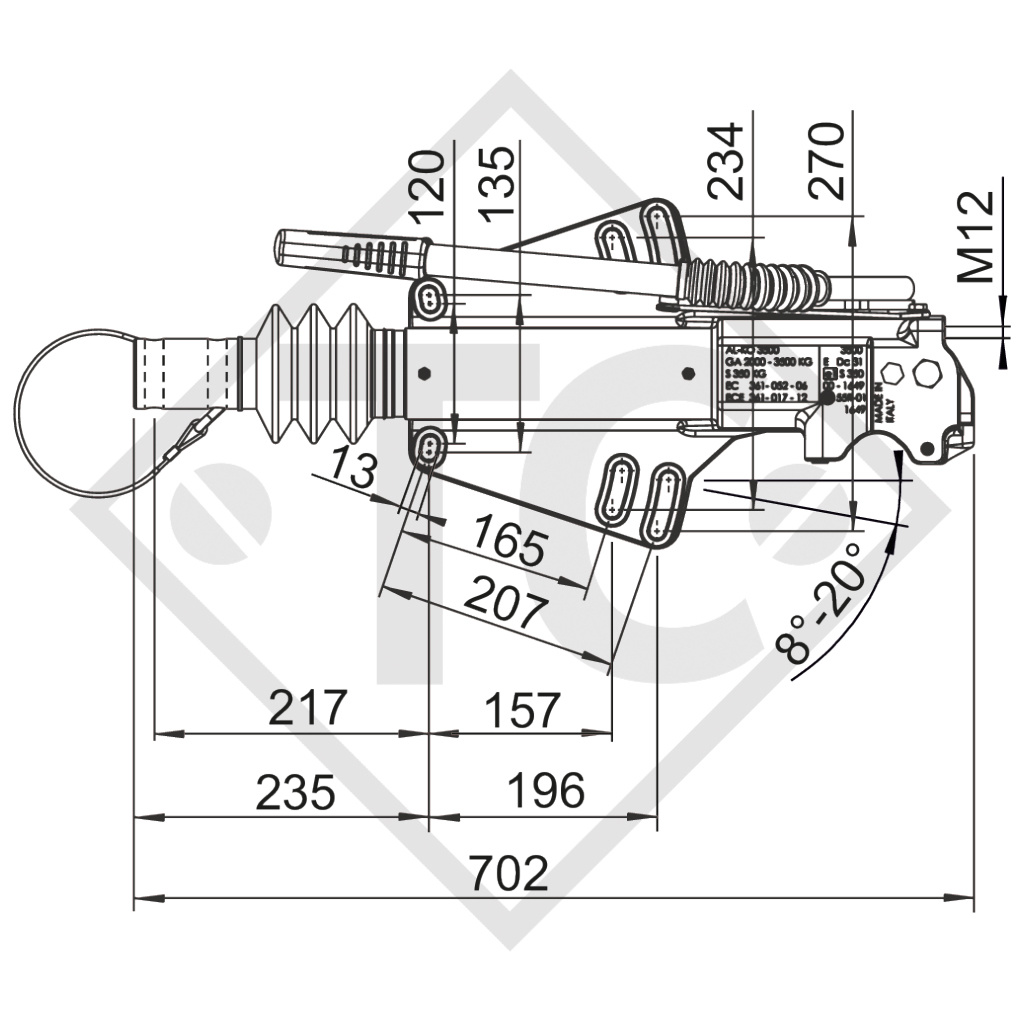 Overrun device V type AE3500, 2000 to 3500kg