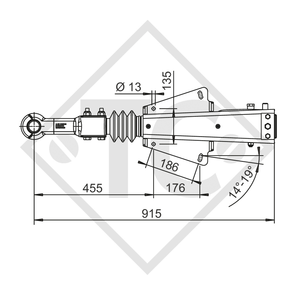 Overrun device V type 44 V, 2500 to 4000kg, handbrake lever 1250545 loose