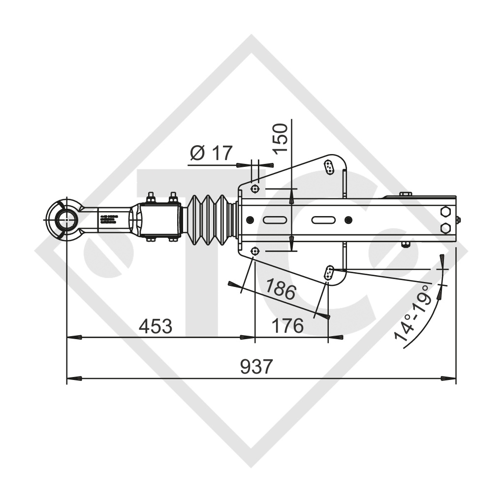 Enganche de inercia en V tipo 60 ZA, 4700 a 6000kg, sin palanca de freno de mano
