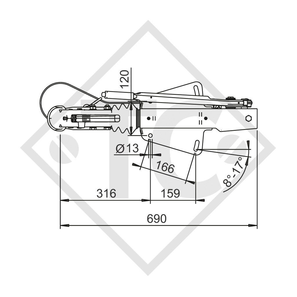 Commande de freinage avec semelle en V type 2.8VB/1, 2500 à 3500kg, avec dispositif de transmission de freinage hydraulique