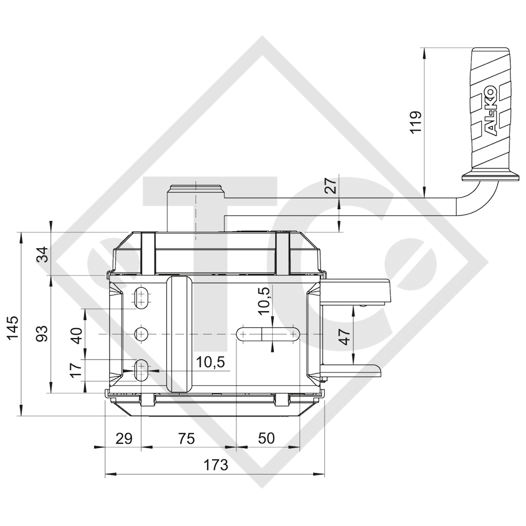 Treuil PLUS 500kg, type 501 avec dispositif de freinage automatique, sans enroulage automatique, avec câble 10 mètres monté pour le levage