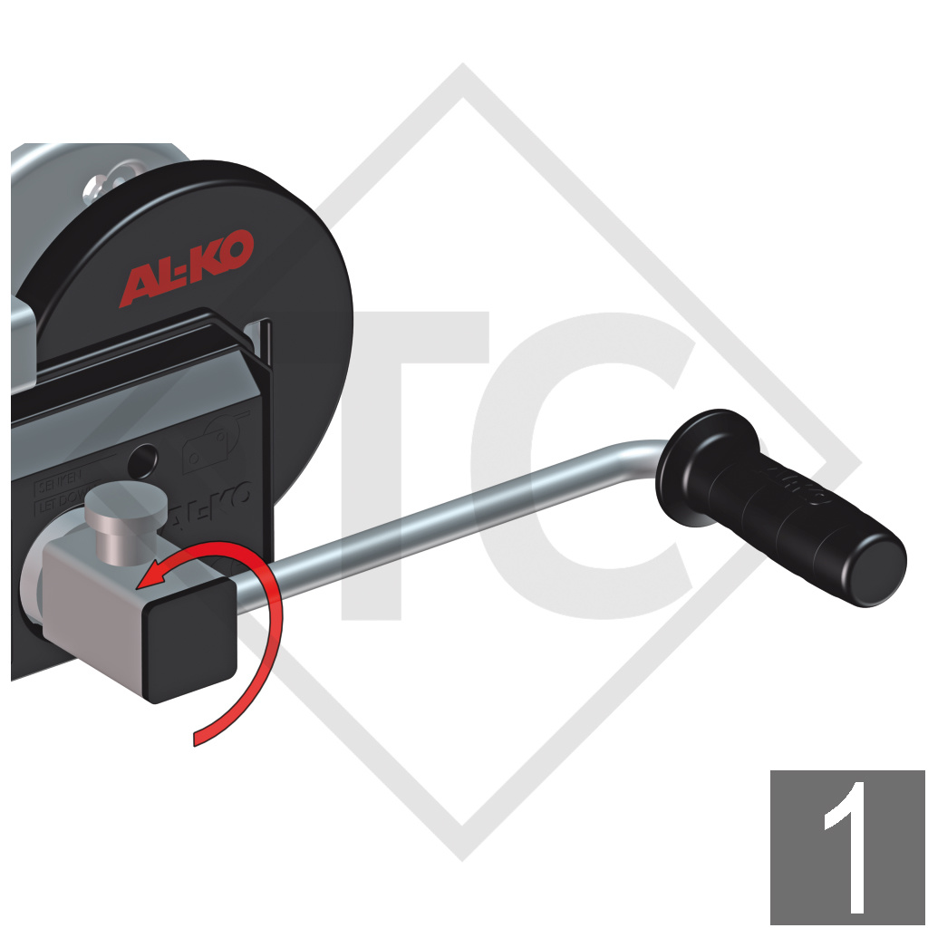 Treuil PLUS 500kg, type 501 avec dispositif de freinage automatique, avec enroulage automatique, avec sangle 7 mètres montée pour le halage