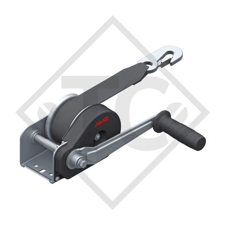 Cable winch PLUS 350kg, type 351 with automatic weight brake, without automatic unwinder, fitted with 4 meter strap for towing