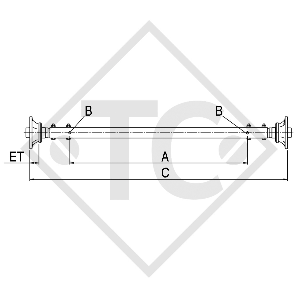 Rigid unbraked axle 1500kg PLUS axle type LS 1500